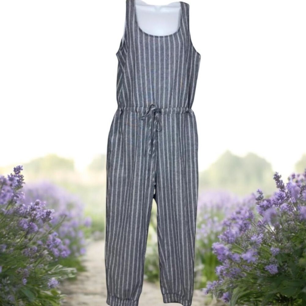 Anthropologie DREW Women’s Sleeveless Jumpsuit Cross Back Striped in Small